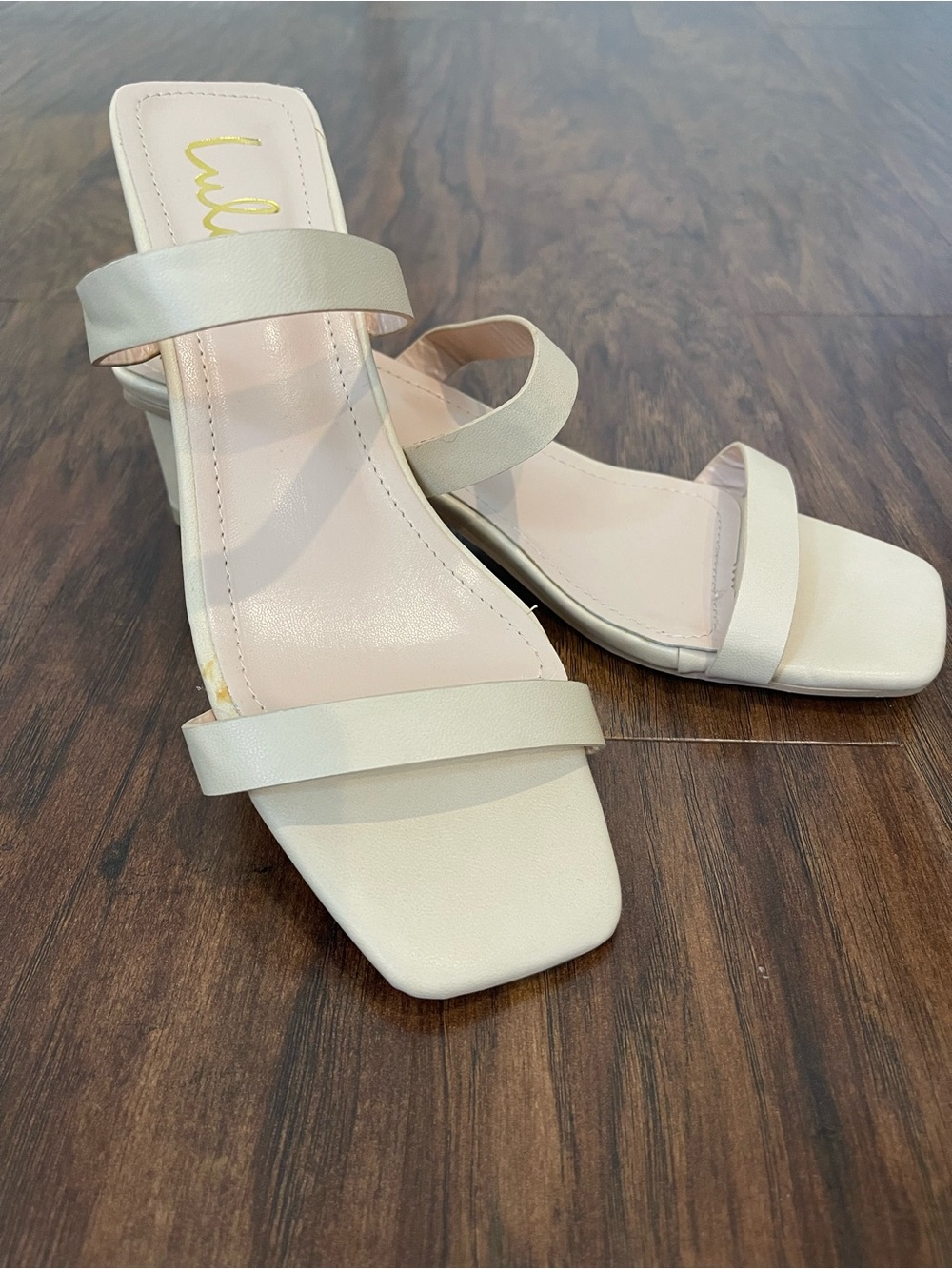 Lulus Zurie High Heel Slide Sandals – Bone Patent, Size 8.5